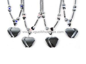 Cat's Eye Opal Hematite Stone Heart Pendant Beads Chain Choker Fashion Women Necklace